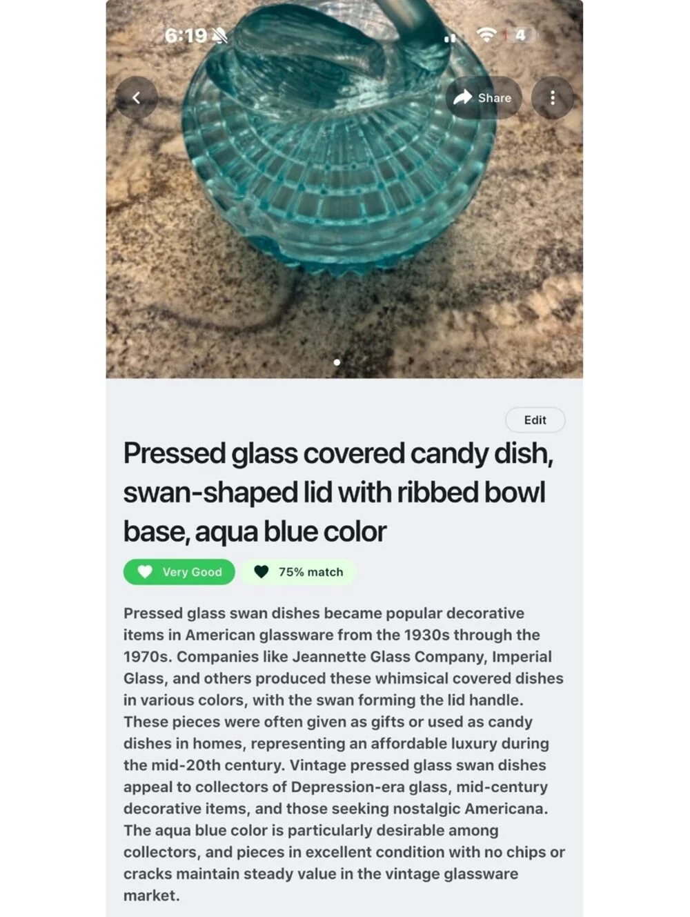 Vintage Pressed Glass Covered Candy Dish with Swan-Shaped Lid Aqua Blue
